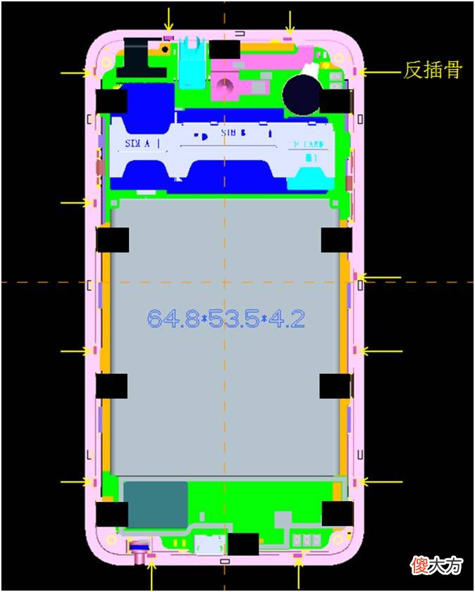一款智能手机结构设计3D实测数据 手机产品结构图