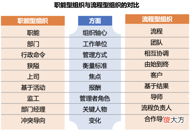 职能式组织和流程型组织的优势与不足 职能型组织与流程型组织