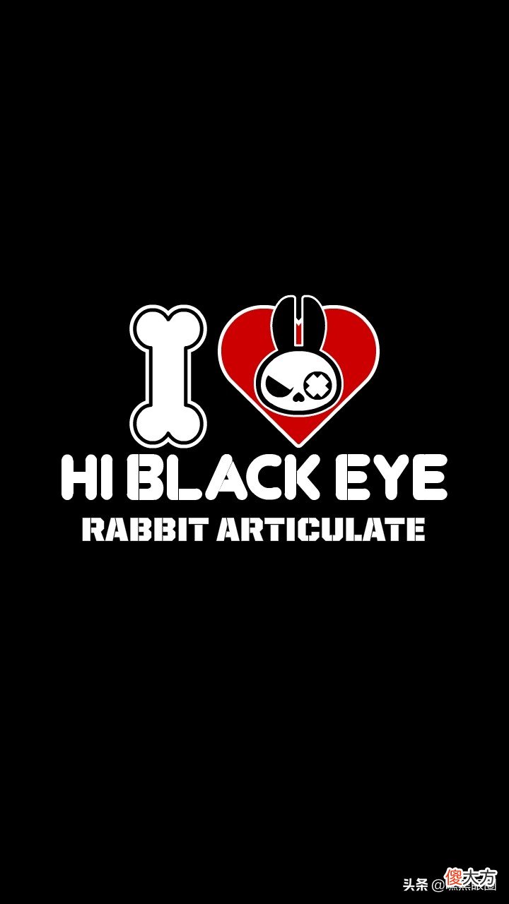 HI BLACK EYE(KULO STAR)潮牌十二生肖系列之卯兔纯黑手机壁纸