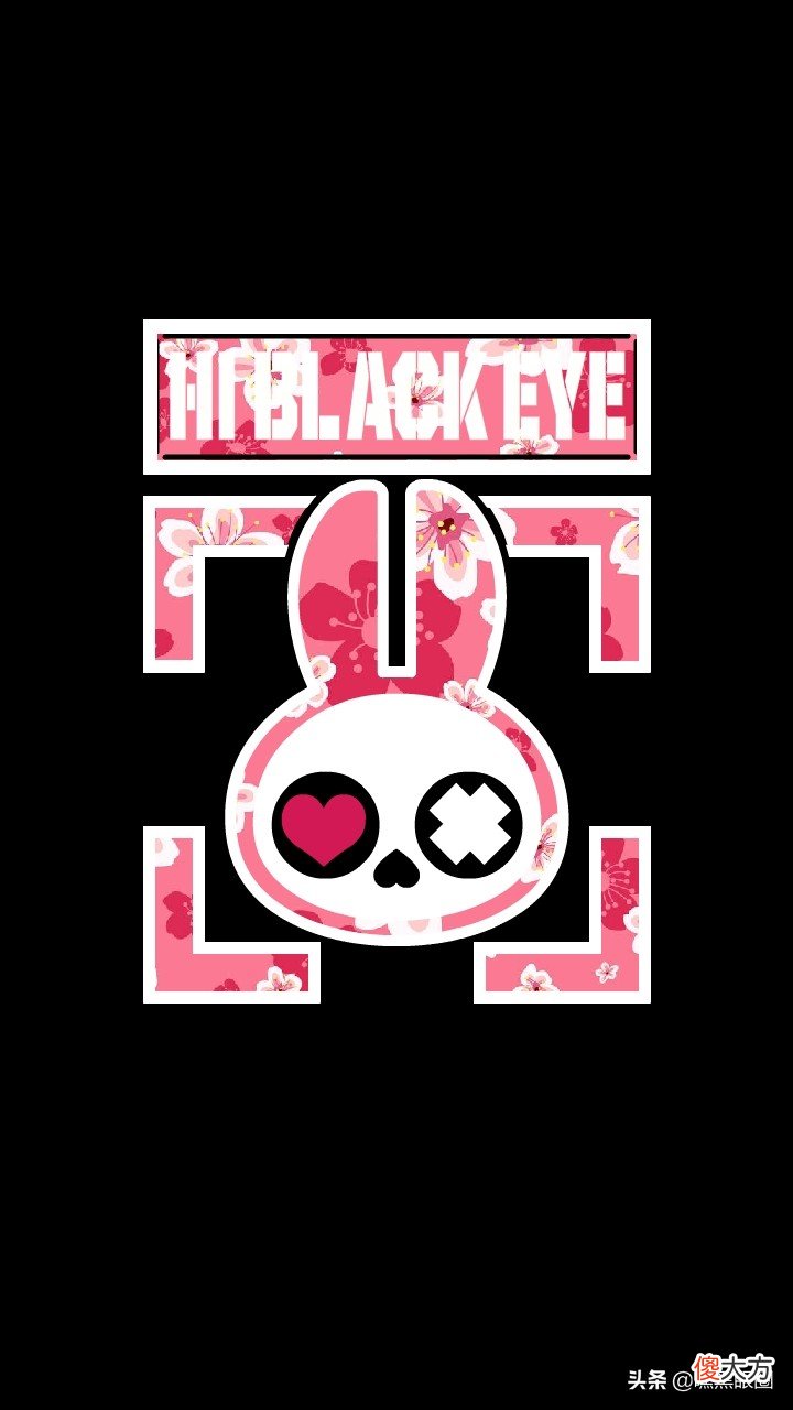 HI BLACK EYE(KULO STAR)潮牌十二生肖系列之卯兔纯黑手机壁纸