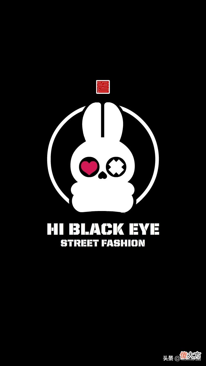 HI BLACK EYE(KULO STAR)潮牌十二生肖系列之卯兔纯黑手机壁纸