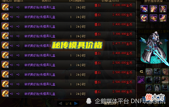 【游戏迷】DNF：5.10版本开服后，新魔盒可交易产物价格一览，武器模具200W金币