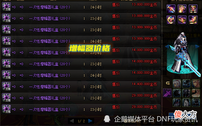 【游戏迷】DNF：5.10版本开服后，新魔盒可交易产物价格一览，武器模具200W金币