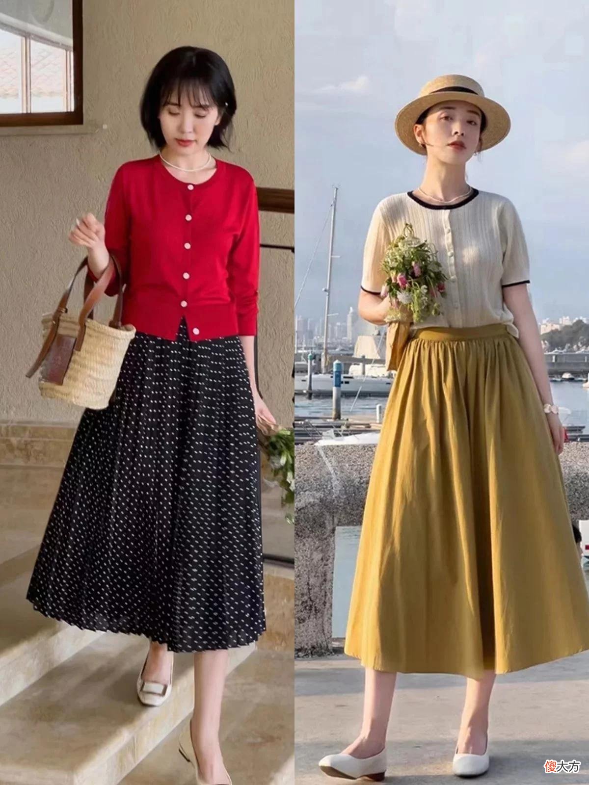【时尚一点】女人不管年龄多大，夏季穿“薄针织衫+半身裙”，优雅到骨子里