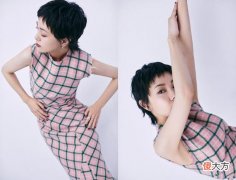 【就爱时尚】郭采洁最新港风大片曝光，一身粉绿色格子无袖旗袍裙，酷帅的偏好