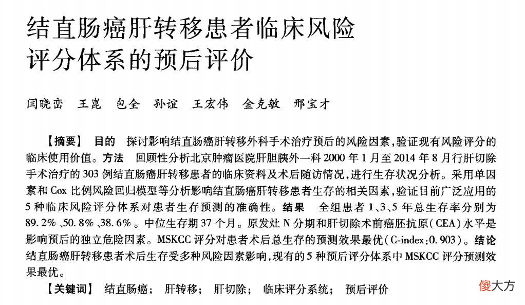 豆蔻年华的Fong’s临床风险评分系统——CRS提出16年