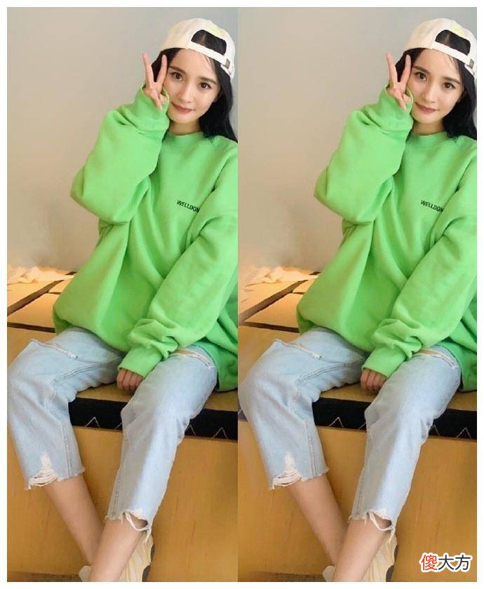 【时尚一点】大幂是怎么穿破洞的裤子的入秋后，毛衣的出现概率高了一些