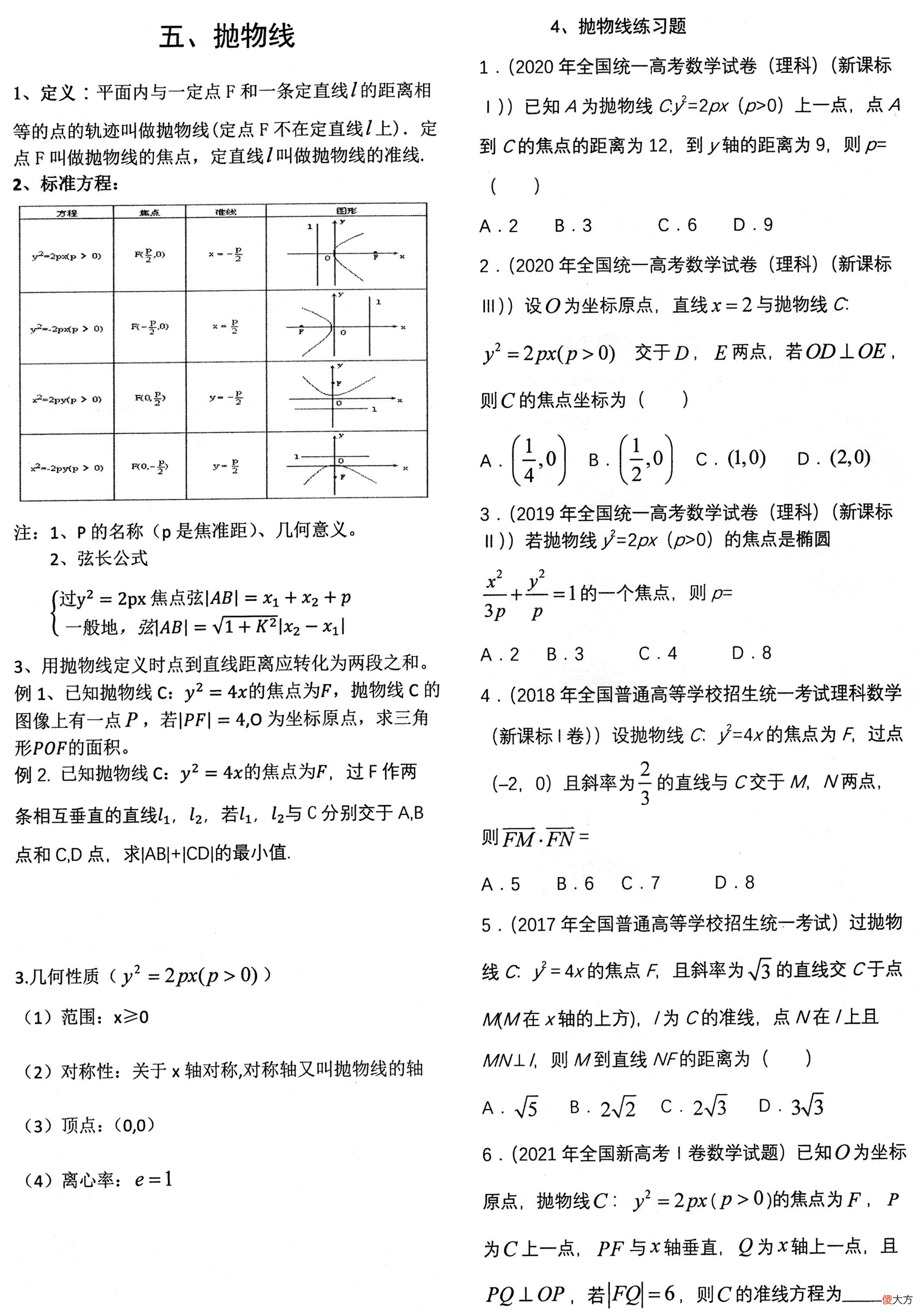 双曲线与抛物线 双曲线与抛物线的区别