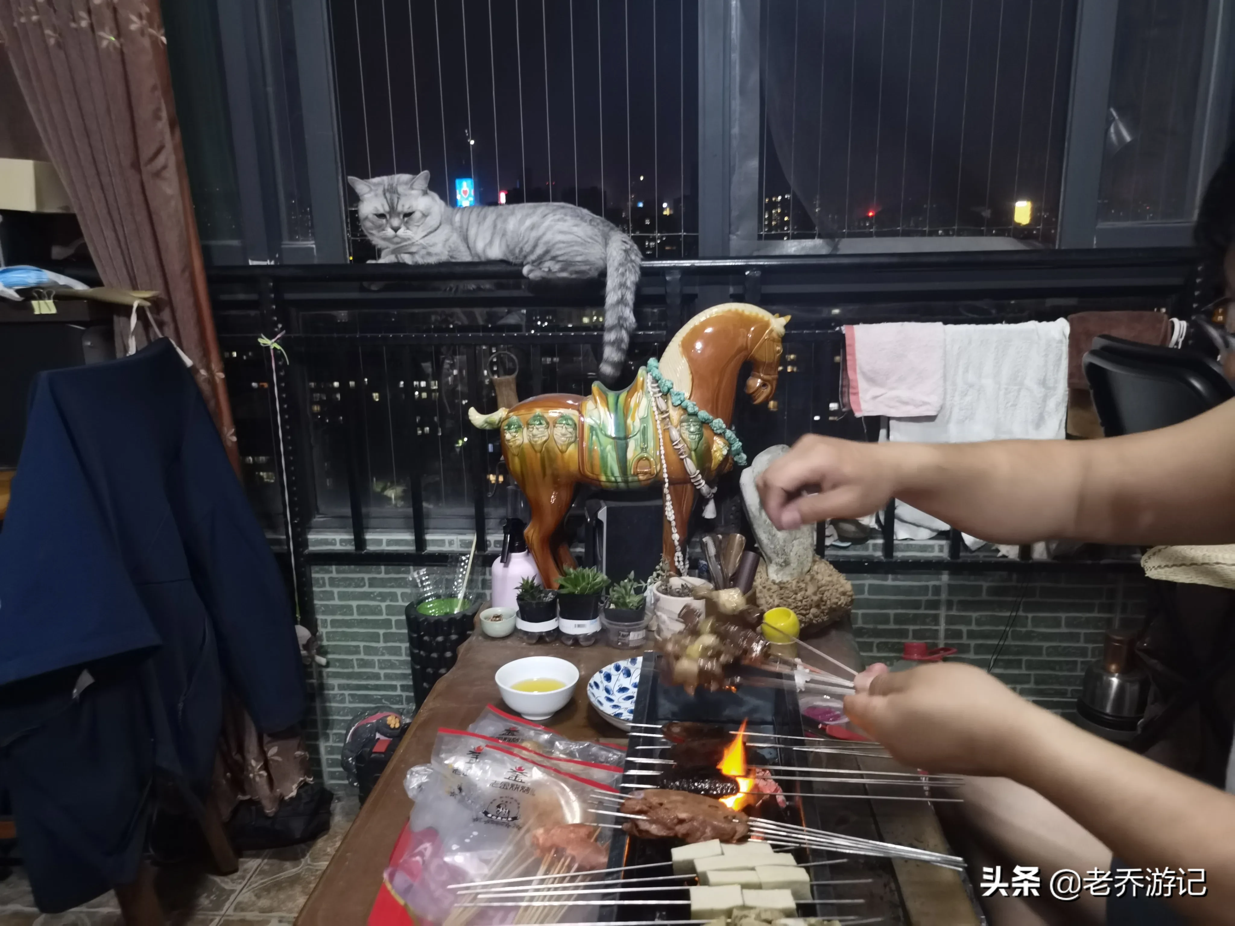 五一最后一天，朋友送的烧烤炉终于用上了，老乔从生手到熟手，只用了一把串儿的工夫