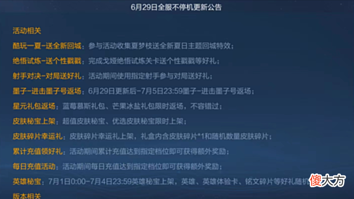 【游戏迷】王者荣耀6月29日更新内容与调整