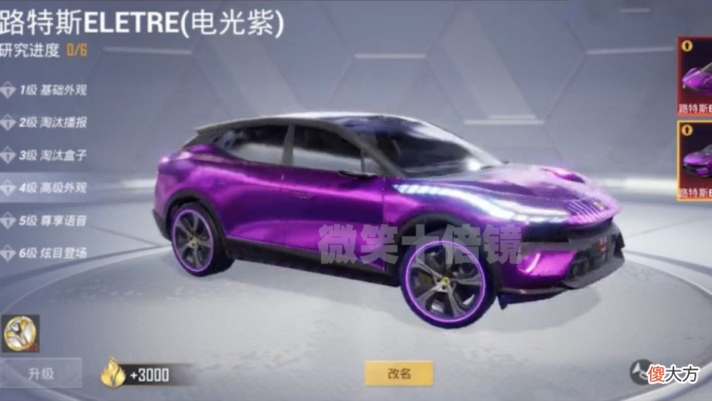 【游戏世界】和平精英路特斯电光紫皮肤升级功能曝光