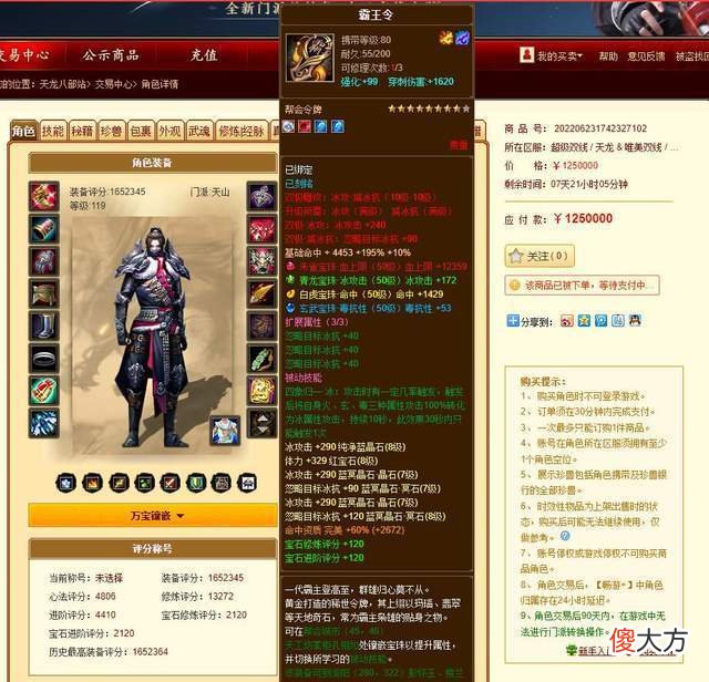 【游戏世界】天龙八部：“天龙”区第一人165万评分三进阶天山，售价125万