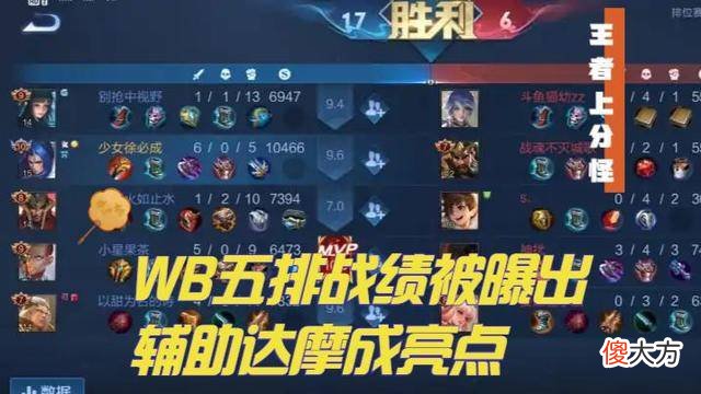 【游戏世界】wb五排训练赛曝光，橘右京吃一号位经济