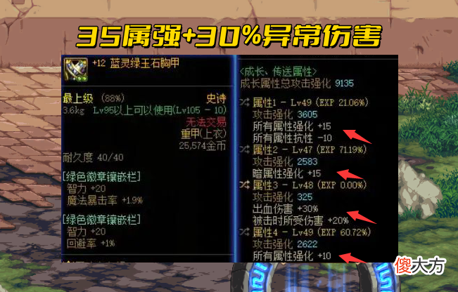 【游戏迷】DNF：3件顶级自定义上衣解析，35属强＋30％异常，这才是毕业答案