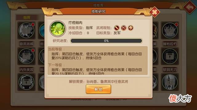 【游戏世界】萌军天下技能库介绍：奋武扬威、金波玉液、一马当先、疗疮剜肉