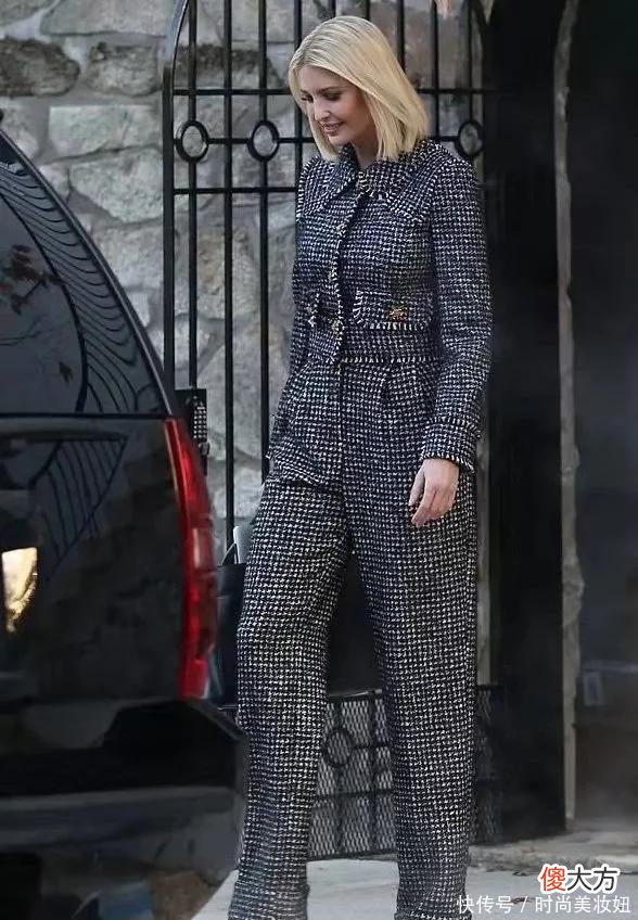 【就爱时尚】伊万卡身材真惊艳，穿格纹小香风套装端庄优雅，这腿快到我胸了