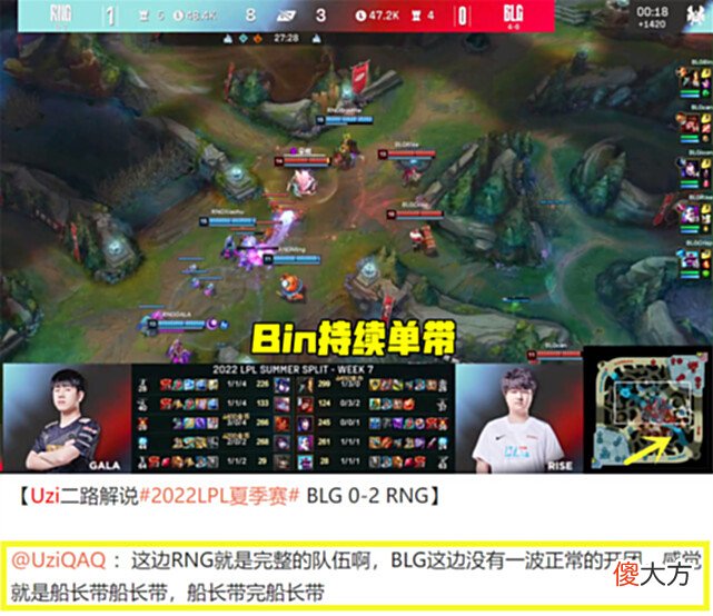 【游戏迷】RNG干碎BLG！Uzi直言Bin船长只会单带，呼吸哥真的赚麻了